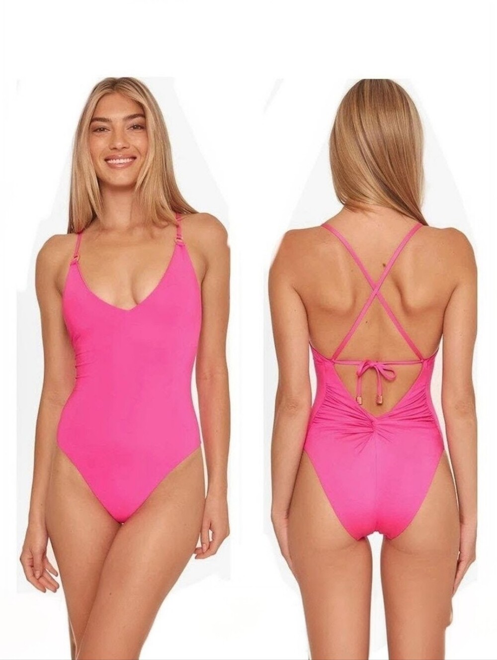 Trina Turk Monaco Hot Pink Convertible Twist Back One Piece Swimsuit Size 8